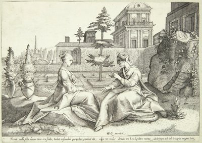 Juno in Verkleidung als Beroë warnt Semele von Hendrick Goltzius