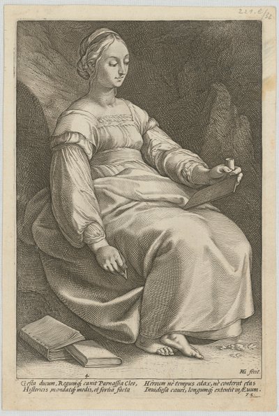 Klio, Blatt 4 der Folge "Neun Musen" von Hendrick Goltzius