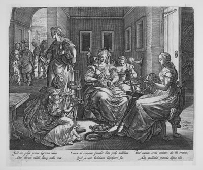 Lucretia und ihre Frauen beim Spinnen von Hendrick Goltzius
