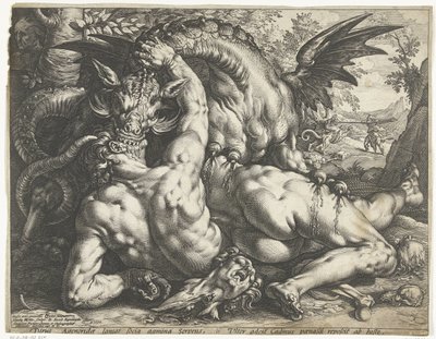 Gefährten von Kadmos von einem Drachen verschlungen von Hendrick Goltzius