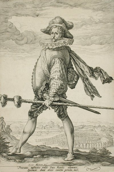 Der Hauptmann der Infanterie marschiert nach links von Hendrick Goltzius