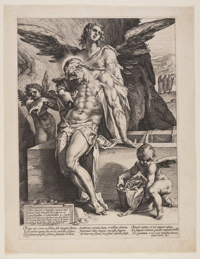 Der tote Erlöser von einem Engel gestützt von Hendrick Goltzius