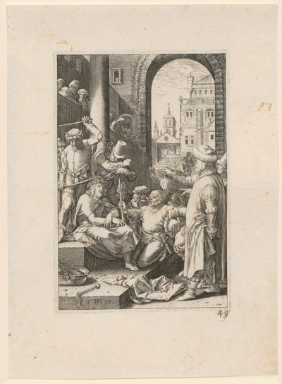Verspottung Christi, Blatt 7 der Folge "Die Passion" von Hendrick Goltzius