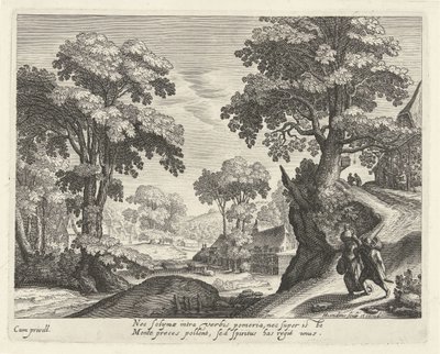 Landschaft mit einem Bauernpaar auf einem Feldweg von Hendrick Hondius (I)