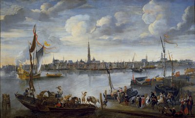 Blick auf die Straßen von Antwerpen von der Westbank, nach 1672 von Hendrick van Minderhout