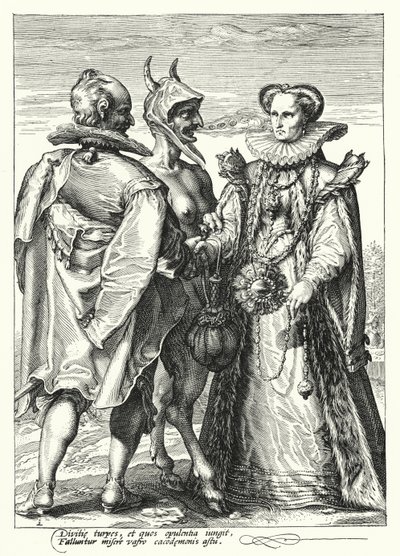Heirat aus Reichtum, durchgeführt von Satan (Gravur) von Hendrik (after) Goltzius