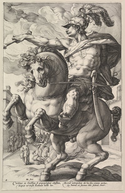 Marcus Curtius, aus der Serie Die römischen Helden, 1586 von Hendrik Goltzius