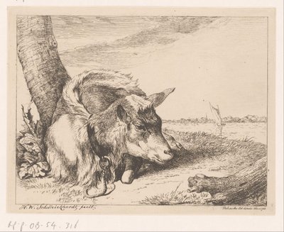 Liegende Ziege am Wasser (Verschiedene Tiere) von Hendrik Willem Schweickhardt
