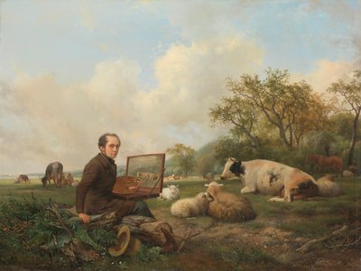 Der Künstler malt eine Kuh auf einer Wiese von Hendrikus van de Sande Bakhuyzen (signed by artist)