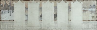Skizze für das Rathaus von Asnières: Winter. Die Seine bei Asnières, ca. 1900 von Henri Gaston Darien