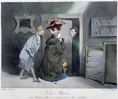 Une méprise: „Nein, Mademoiselle, hier ist nicht Monsieur Rodolphe“ - in „Esquisses parisiennes“ von Henri Monnier, ed. Delpech, Paris von Henri Bonaventure Monnier