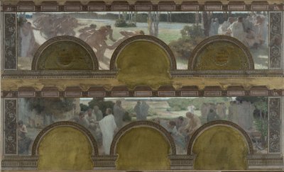 Skizze für den Nord-Eingangssalon des Hôtel de Ville de Paris: Les exercices physiques, les exercices intellectuels von Henri Bonis