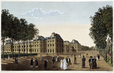 Garten und Palais du Luxembourg von der Terrasse des kleinen Luxemburg aus gesehen. Gravur von Courvoisier von Henri Courvoisier Voisin
