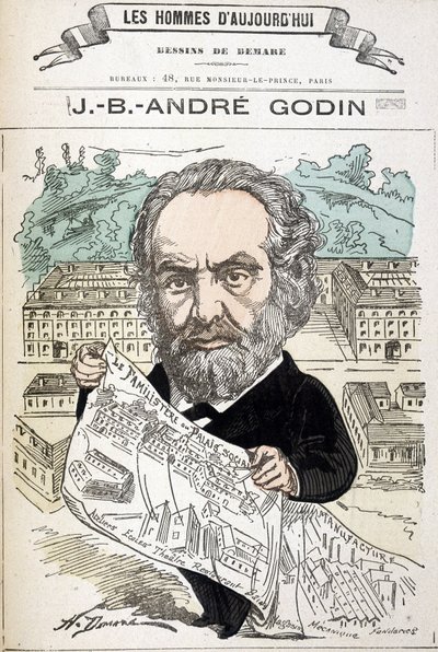 Jean Baptiste André Godin (1817-1888), Industrieller Gründer der Familie. Zeichnung von Demare In „Die Männer von heute“. von Henri Demare