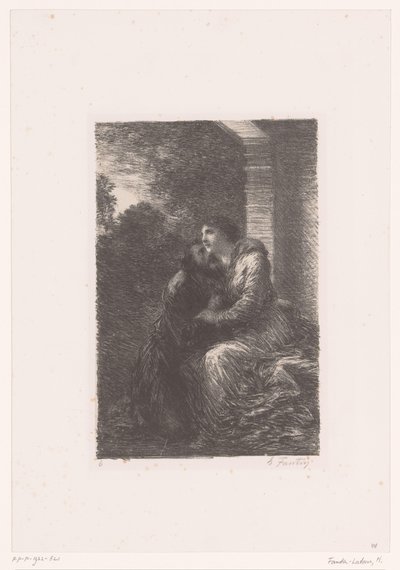 Lohengrin und Elsa umarmen sich in der Brautsuite von Ignace Henri Jean Fantin Latour