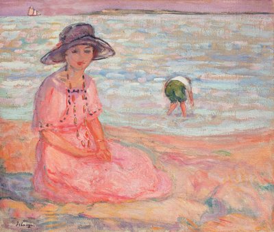 Frau im rosa Kleid am Meer, ca. 1920 von Henri Lebasque