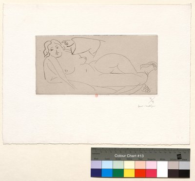 Liegender Akt, mit geflochtenen Strohsandalen von Henri Matisse