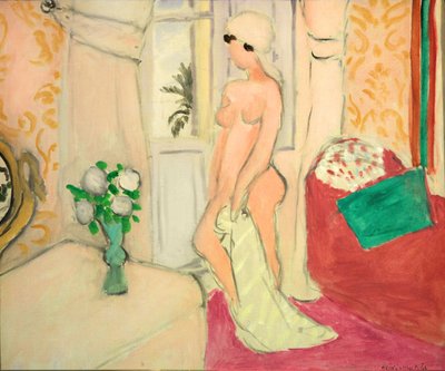 Rosa Akt oder junges Mädchen mit einer Vase voller Blumen von Henri Matisse