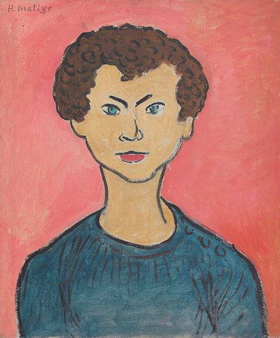 Porträt mit lockigem Haar, marineblauer Pullover von Henri Matisse