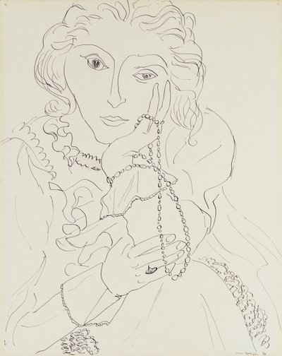 Frau mit Rüschenhemd und Perlenkette von Henri Matisse