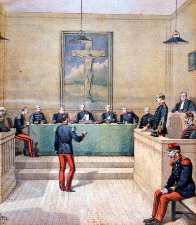 Hauptmann Dreyfus vor dem Kriegsgericht, 1894 von Henri Meyer