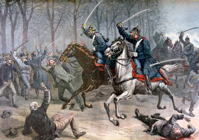 Kavallerieangriff, deutsche Unruhen in Leipzig, 1892 von Henri Meyer