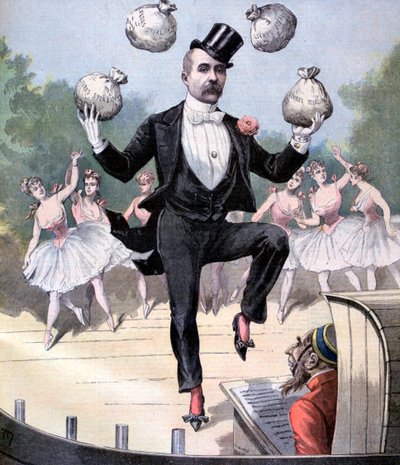 Georges Clemenceau jongliert mit Säcken englischen Geldes, 1893 von Henri Meyer