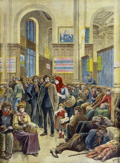 Italienische Auswanderer am Gare Saint Lazare in Paris 1896 (Gravur) von Henri Meyer