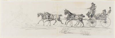 Pferdewagen, gefolgt von einem einzelnen Reiter (recto); Mann reitet Pferd mit Decke und Skizzen von Köpfen, Pferden und Triumphbogen (verso) von Henri de Toulouse-Lautrec
