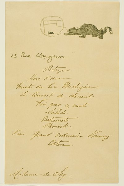 Menü für ein Abendessen gegeben von May Belfort von Henri de Toulouse-Lautrec