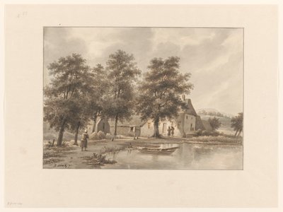 Ansicht eines Bauernhofs am Wasser von Henricus Franciscus Wiertz (signed by artist)