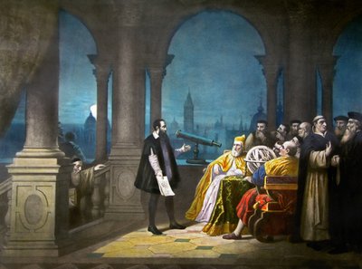 Galileo Galilei demonstriert sein Teleskop Leonardo Donato, Dogen von Venedig und dem venezianischen Senat im Jahr 1609, um 1900 von Henry (after) Detouche