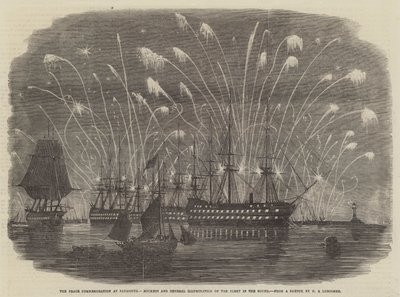 Die Friedensfeier in Plymouth, Raketen und allgemeine Beleuchtung der Flotte im Sound von Henry A. Luscombe