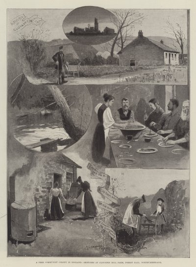 Eine freie kommunistische Kolonie in England, Skizzen auf Clousden Hill Farm, Forest Hall, Northumberland von Henry Charles Seppings Wright