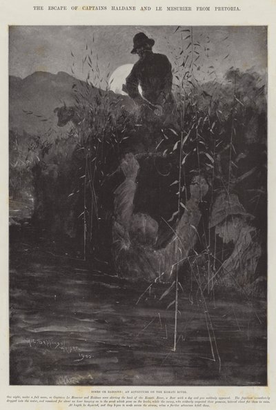 Die Flucht der Kapitäne Haldane und Le Mesurier aus Pretoria von Henry Charles Seppings Wright