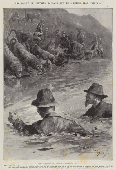 Die Flucht der Kapitäne Haldane und Le Mesurier aus Pretoria von Henry Charles Seppings Wright