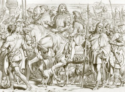 Hereward betritt die geweihte Festung von St. Bertin (Gravur) von Henry Courtney (after) Selous