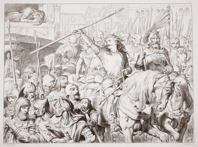 Wie Hereward zum Berserker wurde, Illustration aus Hereward the Great von Charles Kingsley, veröffentlicht 1870, graviert von C.G. Lewis von Henry Courtney Selous