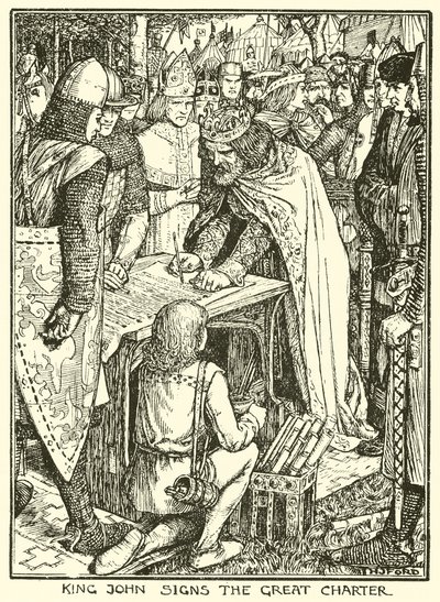 Magna Carta. König Johann unterzeichnet die Große Charta von Henry Justice Ford