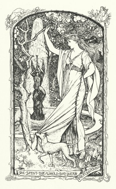 Sie verbrachte den ganzen Tag in der Nähe des Brunnens (Gravur) von Henry Justice Ford