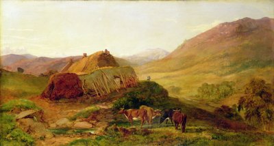 Abend: Cottages am Braeside nahe Castletown, Braemar, ca. 1860 von Henry Moore