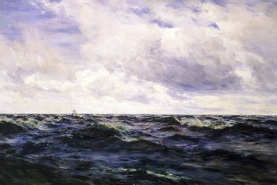 Seestück, mit einem Bootsschild links und einem Cutter in der Mitte eines Rennens rechts, beide aus großer Entfernung dargestellt von Henry Moore