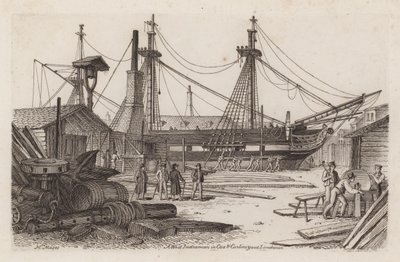 Ein Westindienfahrer in Cox und Curlins Yard, Limehouse von Henry Moses