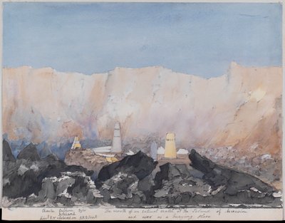 Band mit 143 Aquarellen von Henry Need, Bonetta-Friedhof, Der Mund eines erloschenen Kraters auf der Insel Ascension und als Begräbnisstätte genutzt. von Henry Need
