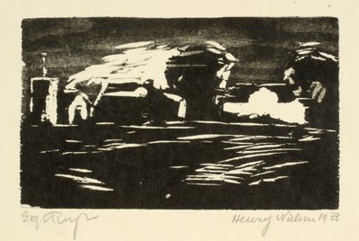 Dunkle Landschaft mit Bäumen und Häusern von Henry Nielsen