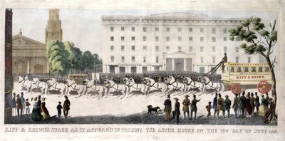 Kipp und Browns Bühne, wie sie beim Vorbeifahren am Astor House am 16. Juni 1845 erschien, 1845 von Henry R. Robinson