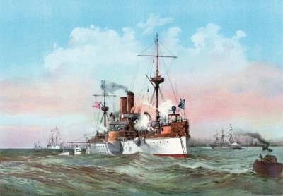 Die Maine salutiert das spanische Flaggschiff bei der Ankunft im Hafen von Havanna von Henry Reuterdahl