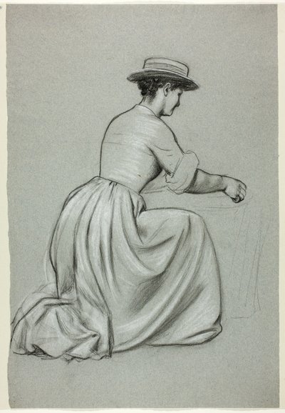 Kniende Frau mit Strohhut von Henry Stacy Marks