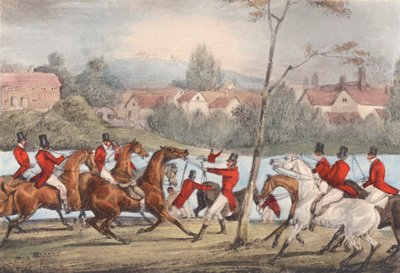 Mytton schwimmt die Severn bei Uppington Ferry, "Wer sich einen Sportler nennt, folge mir!" von Henry Thomas (after) Alken