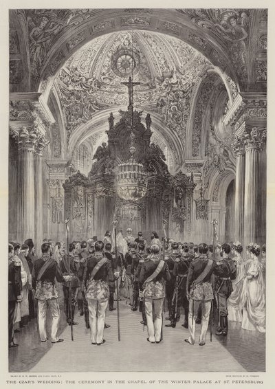 Die Hochzeit des Zaren, die Zeremonie in der Kapelle des Winterpalastes in St. Petersburg von Henry William Brewer